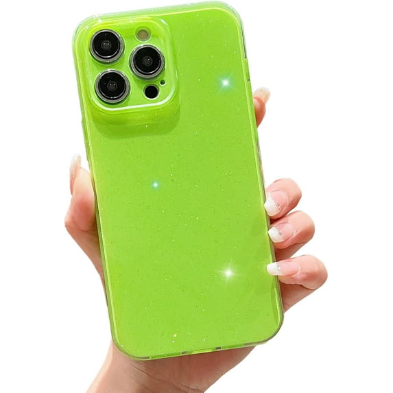 Case for iPhone 15,Super Cute Vibrant Neon Glitter Shiny Bling Sparkly Glossy Girly Case,Shockproof Slim Camera Protection Case for iPhone 15 Phone Case 6.1 Inch,Bright Green