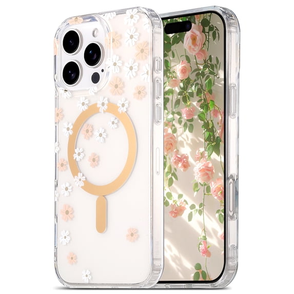 Case for iPhone 15, Ultra-Slim Floral Clear Phone Case Compatible with MagSafe, TPU+PC Shockproof Drop Protective Anti-Yellow Anti-Scratch Anti-Fingerprint Case for Women Ladies, A