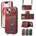 thumbnail image 1 of Case for iPhone 15 Wallet Case, Flip Leather Case with 4 Card Holder, Ring Holder Kickstand Shockproof Protective Folio Phone Cover Crossbody Strap for Women Ladies,Red, 1 of 21