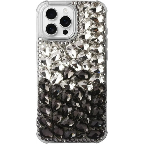 Case for iPhone 15,iPhone 15 Case,3D Handmade Sparkle Stunning Stones Crystal Diamond Bling Glitter Girls Women Shockproof Phone Case for iPhone 15,6.1 inch 2023 (White/Gray)