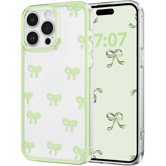 Case for iPhone 15/plus/pro/pro max, Clear Cute Ribbon Bowknot Pattern Aesthetic Transparent Phone Case Raised Camera Protection Stylish Slim Soft Durable TPU Protective Cover for Women Girls