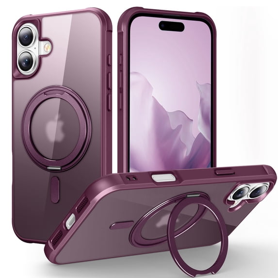 Case for iPhone 16, 360 Degree Rotating Ring Bracket, Support Magnetic Car Mount, Drop Protective Back Case, Anti-Scratch Translucent Ultra Slim Phone Cover for iPhone 16, Winered