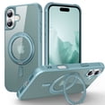 thumbnail image 1 of Case for iPhone 16, 360 Degree Rotating Ring Bracket, Support Magnetic Car Mount, Drop Protective Back Case, Anti-Scratch Translucent Ultra Slim Phone Cover for iPhone 16, Blue, 1 of 7