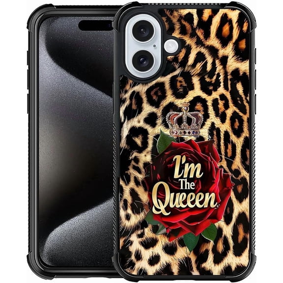 Case for iPhone 16 Case, Leopard I Am The Queen Mother Day Pattern Graphic Design Girl Boy Soft Silicone Hard Acrylic Shock Protection Case for iPhone 16
