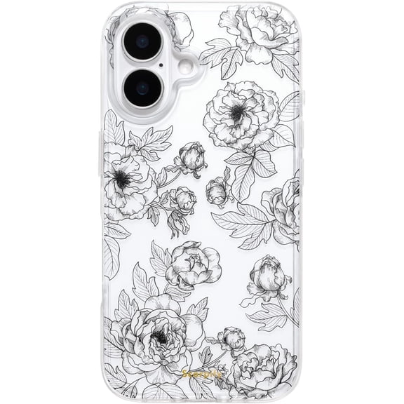 Case for iPhone 16 Case with Matte Queen of Flower Floral Design, Cute Clear Phone Cover for Women Girls, [10FT MIL-Grade Drop Protection] [Non Yellowing] Black Slim Bumper