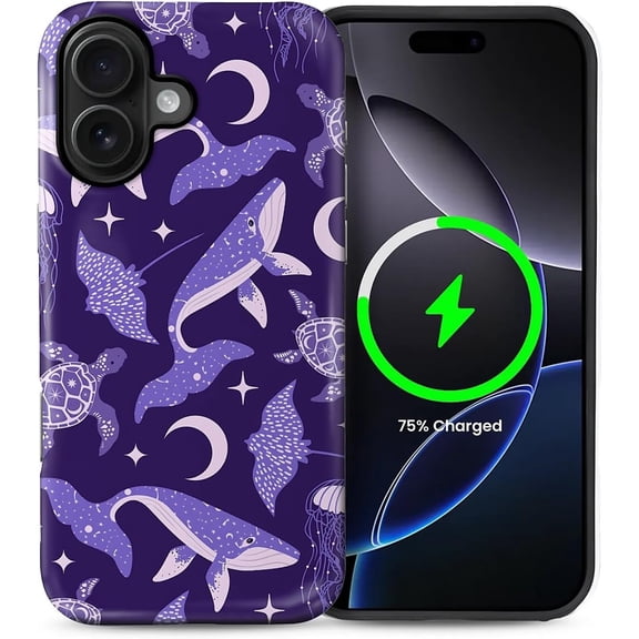 Case for iPhone 16 [Compatible with MagSafe], Matte Soft Silicone and Hard PC Anti-Scratch Shockproof Protective 2-in-1 Case for Women Men - Whale Turtle