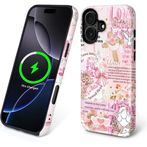 Case for iPhone 16, Compatible with Magsafe PC Hard Shell & Silicone Inner Bumper Anti-Scratch Full-Body Cover Shockproof Slim Design Retro Newspaper Collage Religious Jesus