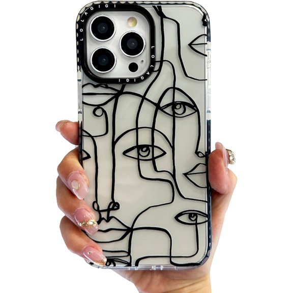 Case for iPhone 16, Cute Artistic Line Women Faces Print Kawaii Design Girly Aesthetic Cartoon Pattern for Women Girls Teens Soft TPU Phone Case, 6.1"