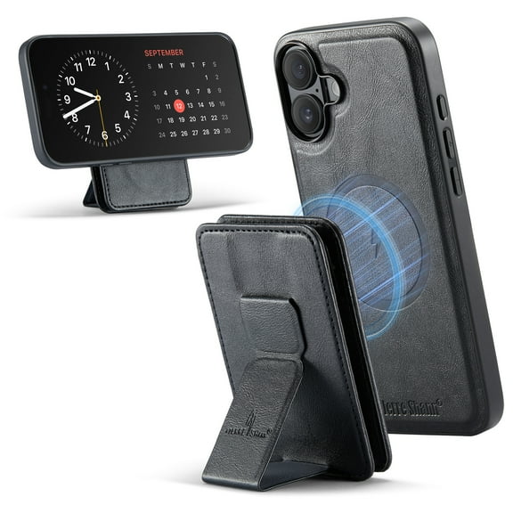 Case for iPhone 16, Detachable Magnetic Wallet Credit Card Cash Slot Case Support Wireless Charging Functional Kickstand Compatible with MagSafe Phone Cover For iPhone 16,Black