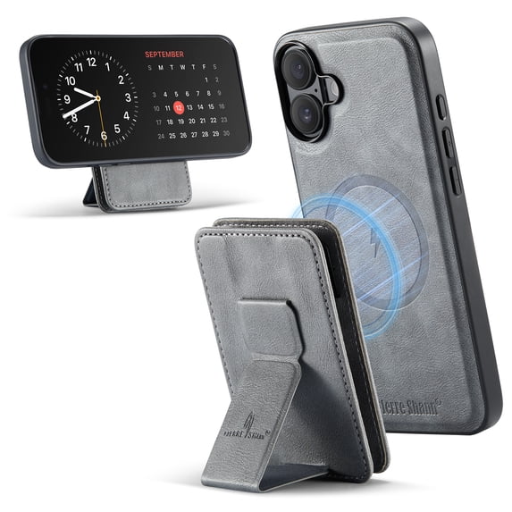 Case for iPhone 16, Detachable Magnetic Wallet Credit Card Cash Slot Case Support Wireless Charging Functional Kickstand Compatible with MagSafe Phone Cover For iPhone 16,Gray