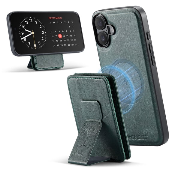 Case for iPhone 16, Detachable Magnetic Wallet Credit Card Cash Slot Case Support Wireless Charging Functional Kickstand Compatible with MagSafe Phone Cover For iPhone 16,Green