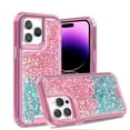 thumbnail image 1 of Case for iPhone 16, Glitter Cute Sparkle Case Hybrid Dual-Colors Gradient Women Girls Protective Phone Case Cover for iPhone 16, Bling Slim Shockproof Protection Cover, Pink/Skyblue, 1 of 13