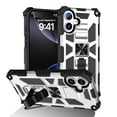 thumbnail image 1 of Case for iPhone 16 Heavy Duty Cover with Kickstand Magnetic Car Mount, Dual-Layers Rugged PC + Silicone Shockproof Anti-Scratches Protective Case for iPhone 16, Silver, 1 of 6