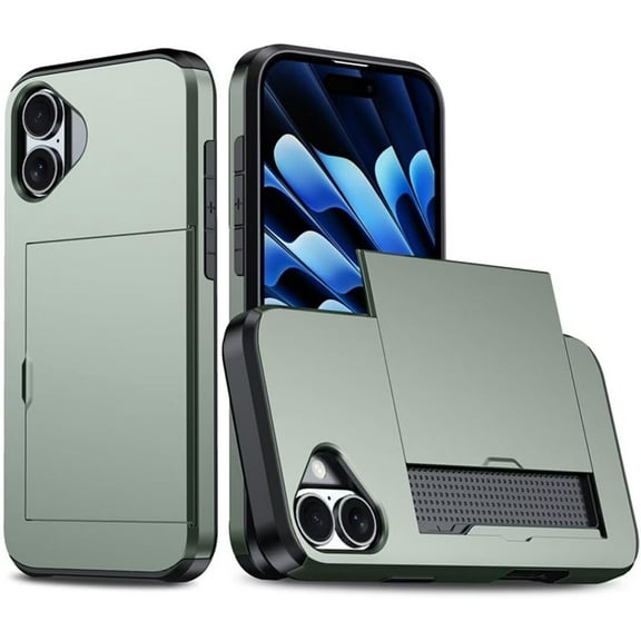 Case for iPhone 16,Hidden Card Slot Wallet Case,Card Holder Dual-Layer Design Heavy Duty Protection TPU+PC Shockproof Phone Case for iPhone 16,6.1 inch 2024 Released (Army Green)