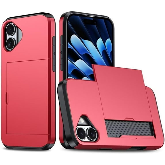 Case for iPhone 16,Hidden Card Slot Wallet Case,Card Holder Dual-Layer Design Heavy Duty Protection TPU+PC Shockproof Phone Case for iPhone 16,6.1 inch 2024 Released (Red)