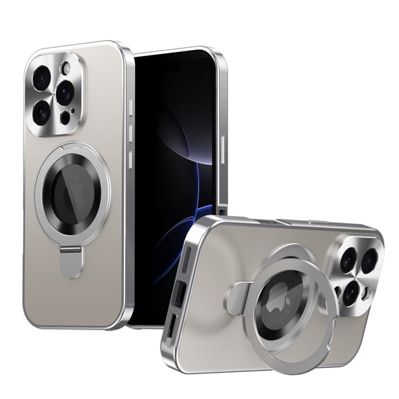 Case for iPhone 16, Luxury PC Protective Cover with 0–150° Adjustable Magnetic Ring Kickstand, Anti-Peep Privacy Front Film, Shockproof 2-in-1 Design for iPhone 16, Silver
