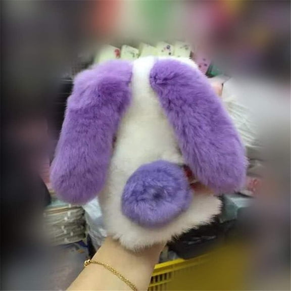Case for iPhone 16,Luxury Winter Warm Handmade Diamond Rabbit Bunny Furry Fuzzy Soft Rabbit Fur Hair Plush Phone Case for iPhone 16,6.1 inch 2024 (Rabbit Whitepurple)