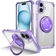 thumbnail image 1 of Case for iPhone 16,Military Grade [Built-in Kickstand] Magnetic Rotate Ring Holder Heavy Duty PC Shockproof Protect Phone Case for iPhone 16,6.1 inch 2024 (Purple), 1 of 10