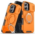 thumbnail image 1 of Case for iPhone 16,Military Grade [Built-in Kickstand] Magnetic Rotate Ring Holder Heavy Duty TPU+PC Drop Shockproof Protect Phone Case for iPhone 16,6.1 inch 2024 (Orange), 1 of 10