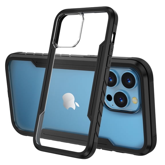 Case for iPhone 16, [Military Grade Drop Protection] [Wireless Charging] Soft TPU Frame + Clear Hard PC Back Case, Shockproof Non-Slip Stylish Cover for iPhone 16 - Black