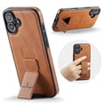 thumbnail image 1 of Case for iPhone 16, PU Leather, Magnetic Hand Grip Bracket, Classic Ultra Slim Lightweight Drop Protective Business Men Women Phone Case Cover Compatible with iPhone 16, Brown, 1 of 6