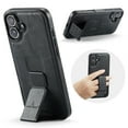 thumbnail image 1 of Case for iPhone 16, PU Leather, Magnetic Hand Grip Bracket, Classic Ultra Slim Lightweight Drop Protective Business Men Women Phone Case Cover Compatible with iPhone 16, Black, 1 of 6