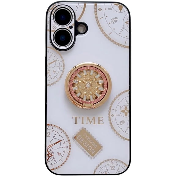 Case for iPhone 16 Plus,3D Butterfly Flower Kickstand Bling Glitter Diamond Marble Ring Stand Shockproof Women Girls Rhinestone Phone Case for iPhone 16 Plus,6.7 inch 2024 (XSG White)