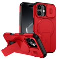 thumbnail image 1 of Case for iPhone 16 Plus 6.7" with Invisible Fold Holder Stand, Magnetic Wireless Charging,Sliding camera casing,Shockproof Dropproof Tough Rugged Protective Case Cover,Red,For iPhone 16 Plus, 1 of 10