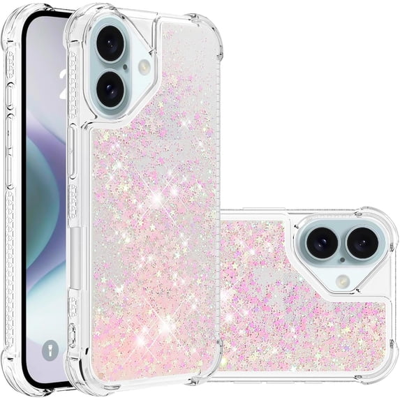 Case for iPhone 16 Plus Case Glitter Cute Bling Love Liquid Quicksand Clear Soft TPU Girls Women Stylish Bumper Shockproof Protective Cover for iPhone 16 Plus 6.7 inch Pink YB