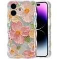thumbnail image 1 of Case for iPhone 16 Plus, Colorful Retro Oil Painting Printed Flower Laser Glossy Pattern Cute Curly Wave Edge Exquisite Phone Cover Stylish Durable TPU Protective Case for Girl Women-Green, 1 of 18