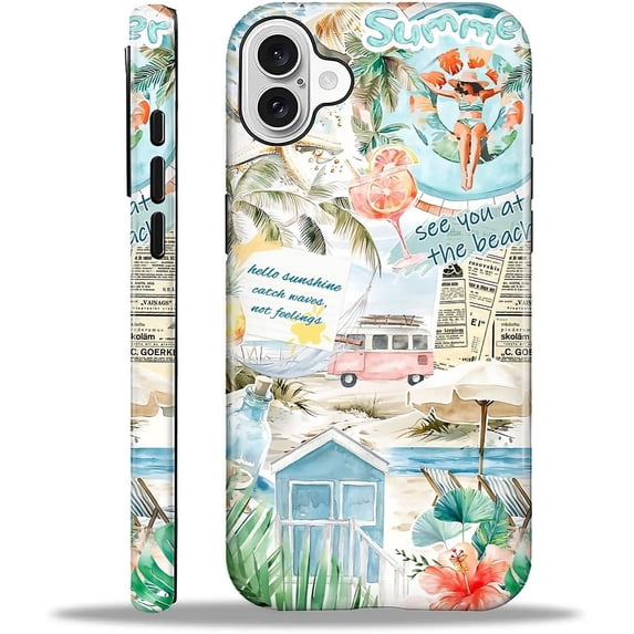 Case for iPhone 16 Plus, Hybrid 2-Layer Case, Shockproof Military-Grade Protection Durable Anti-Scratch Phone Case for Woman Man Boy Girl, Summer Beach Vibes