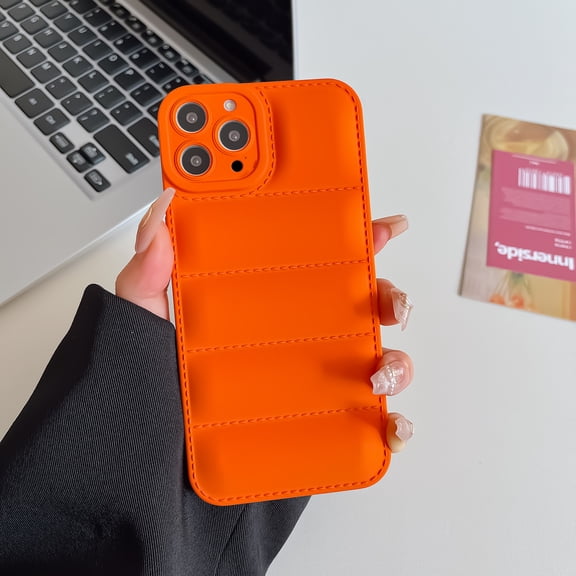 Case for iPhone 16 Plus, Luxury Down Pure Jacket Design Soft Silicone Puffer Touch Cloth 3D Protection Shockproof Girls Women Phone Case for iPhone 16 Plus, Orange