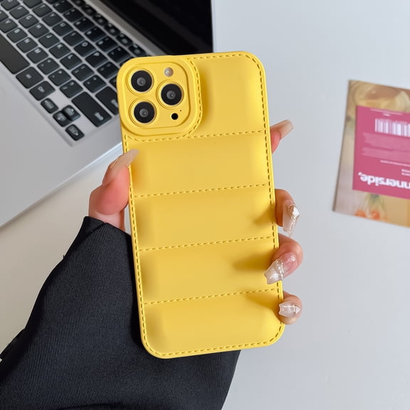 Case for iPhone 16 Plus, Luxury Down Pure Jacket Design Soft Silicone Puffer Touch Cloth 3D Protection Shockproof Girls Women Phone Case for iPhone 16 Plus, Yellow