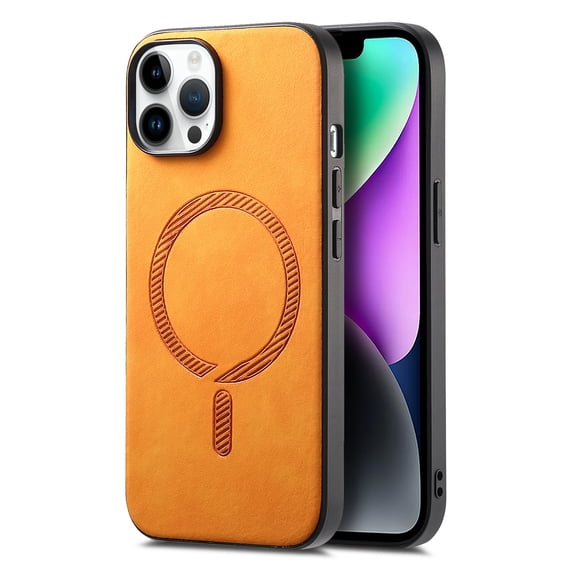 Case for iPhone 16 Plus Magnetic Compatible with Mag-Safe, Slim Skin-Feel PU Leather Non-Slip Grip Shockproof Bumper Cover Magnetic Support Car Mount Phone Case for iPhone 16 Plus, Yellow