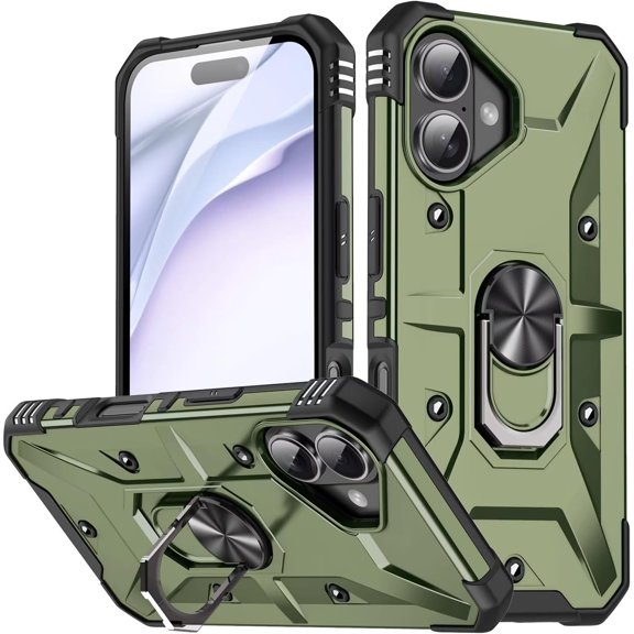 Case for iPhone 16 Plus,Military Grade Drop Full-Body Shockproof Protective Built in 360° Rotate Magnetic Kickstand Ring Holder Phone Case for iPhone 16 Plus,6.7 Inch 2024 (Army Green)