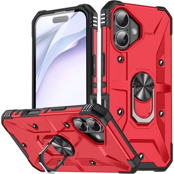 Case for iPhone 16 Plus,Military Grade Drop Full-Body Shockproof Protective Built in 360° Rotate Magnetic Kickstand Ring Holder Phone Case for iPhone 16 Plus,6.7 Inch 2024 (Red)