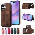 thumbnail image 1 of Case for iPhone 16 Plus, Premium PU Leather + TPU Protective Back Cover with Card Slots Finger Ring Kickstand Magnetic Closure Shockproof Drop Protective for iPhone 16 Plus, Brown, 1 of 10