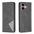 thumbnail image 1 of Case for iPhone 16 Plus,Rhombus Pattern Flip Wallet Leather Case with Card Holder Magnetic Closure Shockproof Kickstand Protective Phone Cases Cover,Black,For iPhone 16 Plus, 1 of 10