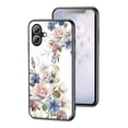 thumbnail image 1 of Case for iPhone 16 Plus, Tempered Glass Back +TPU Frame, Floral Pattern Diamond Ring Stand Ultra Slim Lightweight Anti-Scratch Back Case Drop Protective Support Magnetic Car Mount - White, 1 of 8