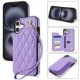 thumbnail image 1 of Case for iPhone 16 Plus with Wrist Strap, PU Leather Kickstand Magnetic Closure Card Slots Flip Back Case Elegant Shockproof Cover Girls Women for iPhone 16 Plus, Purple, 1 of 8