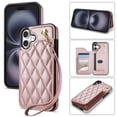 thumbnail image 1 of Case for iPhone 16 Plus with Wrist Strap, PU Leather Kickstand Magnetic Closure Card Slots Flip Back Case Elegant Shockproof Cover Girls Women for iPhone 16 Plus, Rosegold, 1 of 8