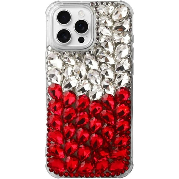 Case for iPhone 16 Plus,iPhone 16 Plus Case,3D Handmade Sparkle Stunning Stones Crystal Diamond Bling Glitter Girls Women Shockproof Phone Case for iPhone 16 Plus,6.7 inch 2024 (White/Red)