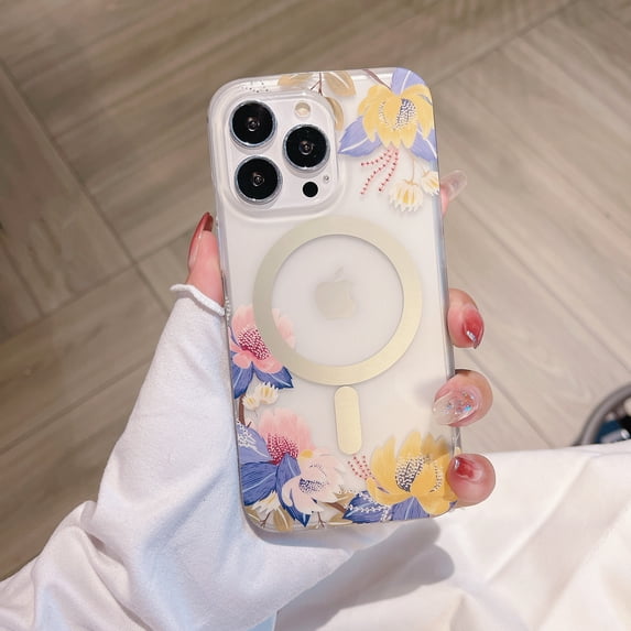 Case for iPhone 16 Pro (Compatible with MagSafe) Floral Flowers Design Translucent Phone Cover Soft TPU + Hard PC Anti-Scratch Shockproof Magnetic Cute Case for Women,G
