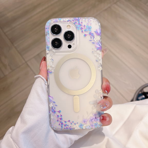 Case for iPhone 16 Pro (Compatible with MagSafe) Floral Flowers Design Translucent Phone Cover Soft TPU + Hard PC Anti-Scratch Shockproof Magnetic Cute Case for Women,A