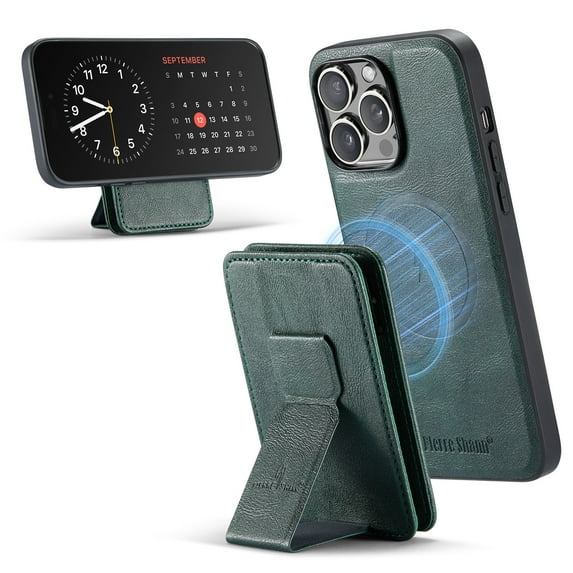 Case for iPhone 16 Pro, Detachable Magnetic Wallet Credit Card Cash Slot Case Support Wireless Charging Functional Kickstand Compatible with MagSafe Phone Cover For iPhone 16 Pro,Green