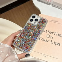 Case for iPhone 16 Pro, Glitter Diamond Rhinestone Edge Shiny Bling Sparkly Backplane Cover for Women Girls Cute Shockproof Non-Yellowing Protection Case for iPhone 16 Pro, Multicolour