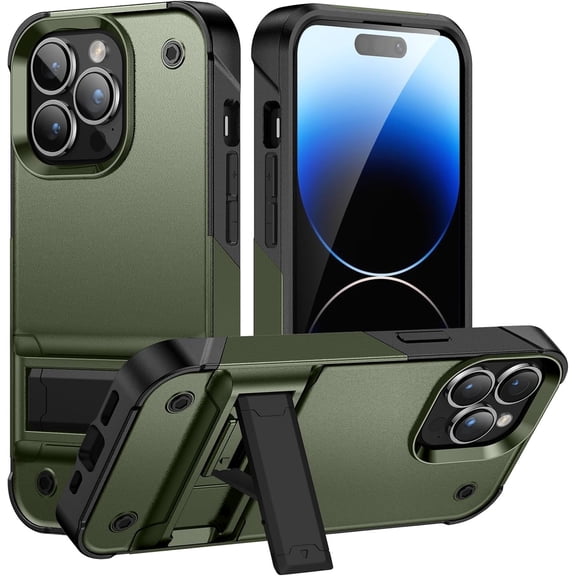 Case for iPhone 16 Pro,Heavy Duty Shockproof Full Body Protective Cover [Dual Layer] [Hard PC Back],Built in Kickstand Phone Case for iPhone 16 Pro,6.3 inch 2024 (Army Green)