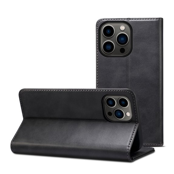 Case for iPhone 16 Pro, Leather Wallet Case with Kickstand RFID Blocking Credit Card Holder Magnetic Closure Shockproof Case Compatible with iPhone 16 Pro, Black
