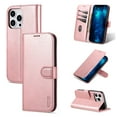 thumbnail image 1 of Case for iPhone 16 Pro, Leather iPhone 16 Pro Wallet Magnetic Book Protection Cover, Kickstand RFID Blocking Credit Card Holder Compatible with iPhone 16 Pro, Rosegold, 1 of 8