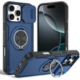 thumbnail image 1 of Case for iPhone 16 Pro Max 6.9-inch, Built In Slide Camera Cover & Rotatable Kickstand 360 ° Sotating Ring Heavy Duty ShockProof Protective Case,Blue,For iPhone 16 Pro Max, 1 of 8